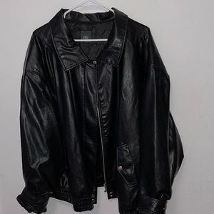 Oversized black leather jacket